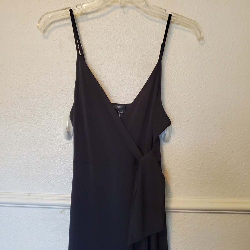 Forever 21 Womens Black Faux Wrap Maxi Dress Side Tie V-Neck Spaghetti Strap S